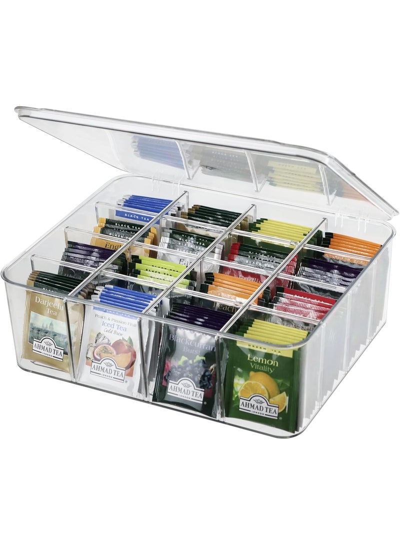 منظم خزانة الجوارب والملابس الداخلية، 16 حجرة قابلة للإزالة وقابلة للتقسيم، صندوق تخزين بلاستيكي مع غطاء، منظم تخزين للفساتين والترقيعات وال бюستيكس، منظم خزانة خزانة ملكية بلون رمادي فاتح شفاف. - Image 4